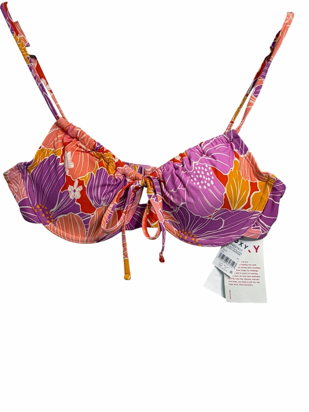 Roxy Pink Floral Tie-Front Bikini Top